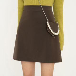Set: Plain Mini A-line Skirt + Beaded Crossbody Bag