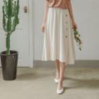 Button-side Linen Blend Midi Skirt