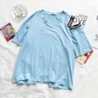 Cold-shoulder Lettering Short-sleeve T-shirt