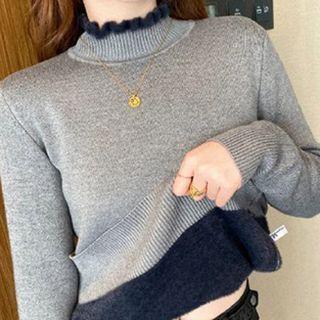 Mock-neck Long-sleeve Plain Fleece Top