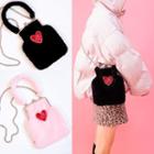 Heart Applique Plush Crossbody Bag With Chain Strap