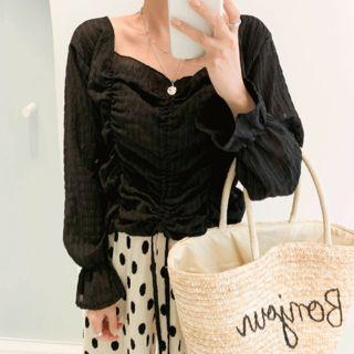 Bell-sleeve Shirred Top