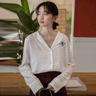 Bug Embroidered Blouse White - One Size