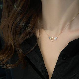 Rhinestone Wings Pendant Choker Necklace - Angel Wings - One Size