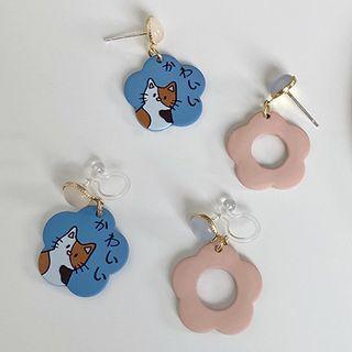 Cat Flower Glaze Dangle Earring