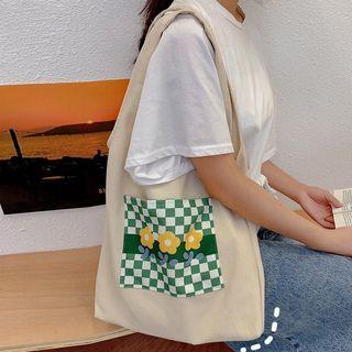 Flower Checker Canvas Tote Bag