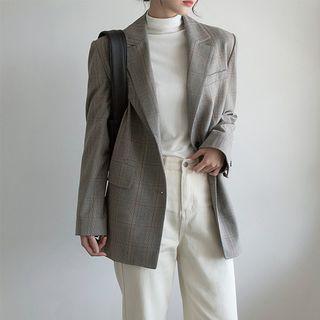 Single-breasted Glen-plaid Jacket Brown - One Size