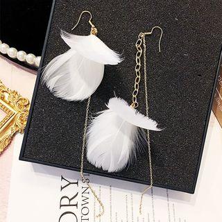 Non-matching Feather Dangle Earring White - One Size