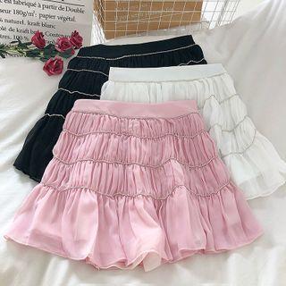 Plain Frilled Mesh Pleated Skirt