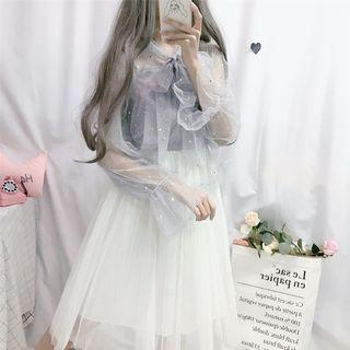 Set Star Mesh Top + High-waist Semi Skirt 2-piece