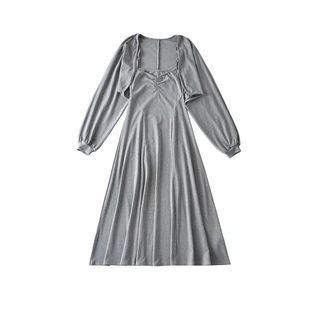 Set: Long-sleeve Cape + Spaghetti Strap Plain Dress