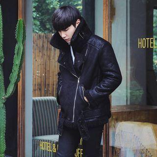 Fleece-lined Belted Biker Jacket