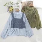 Set: Plain Blouse + Crochet Knit Vest