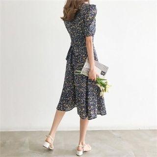 Puff-sleeve Floral Flare Dress