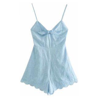 Spaghetti Strap Scallop Trim Romper