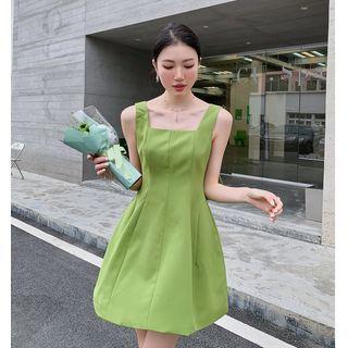 Sleeveless Square-neck Plain A-line Mini Dress