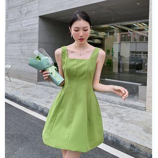 Sleeveless Square-neck Plain A-line Mini Dress