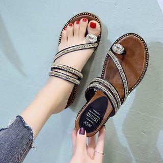 Rhinestone Toe Loop Wedge Sandals