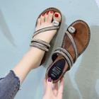 Rhinestone Toe Loop Wedge Sandals