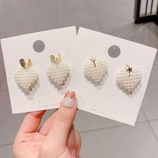 925 Sterling Silver Faux Pearl Heart Drop Earring