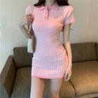 Short-sleeve Houndstooth Mini Bodycon Polo Dress