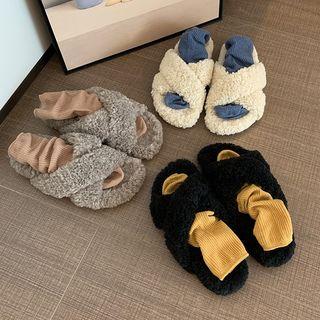 Cross Strap Fluffy Slide Sandals