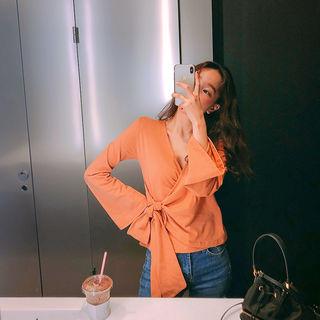 Bell-sleeve Surplice-wrap Cardigan