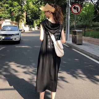 Lettering Sleeveless Hooded T-shirt Dress