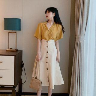 Single-breasted Mini A-line Skirt