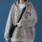 Applique Zebra Print Oversize Hooded Jacket