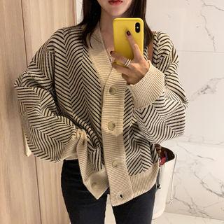 V-neck Herringbone Cardigan