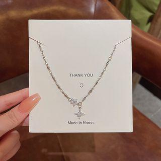 Cross Rhinestone Pendant Stainless Steel Necklace X942 - Silver - One Size