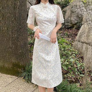 Elbow-sleeve Lace A-line Qipao Dress (various Designs)