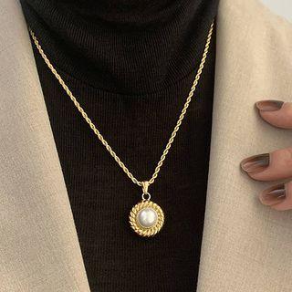 Faux Pearl Pendant Stainless Steel Necklace 1 Pc - Gold - One Size
