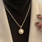 Faux Pearl Pendant Stainless Steel Necklace 1 Pc - Gold - One Size
