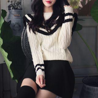 Ruffle Trim Sweater Off White - One Size