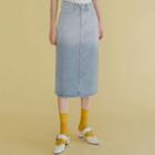 High-waist Gradient A-line Midi Denim Skirt