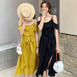 Cold-shoulder Slit A-line Dress