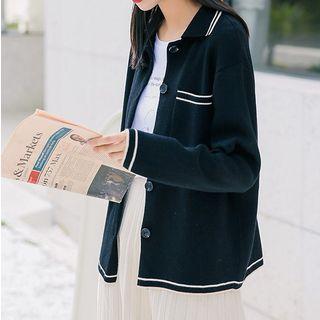 Striped Trim Cardigan As Shown In Figure - One Size