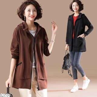Plain Hooded Long-sleeve Sweatshirt Jacket