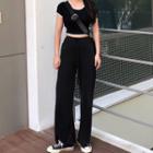 Short-sleeve Cropped Knit Top / Wide-leg Pants