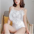 Set: Embroidered Swimsuit + Embroidered Mesh Cover-up