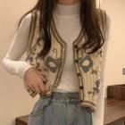 Long-sleeve Top / Embroidered Knit Vest