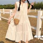 Plain V-neck Sleeveless Cake Dress