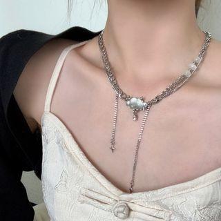 Cloud Faux Cat Eye Stone Pendant Stainless Steel Necklace