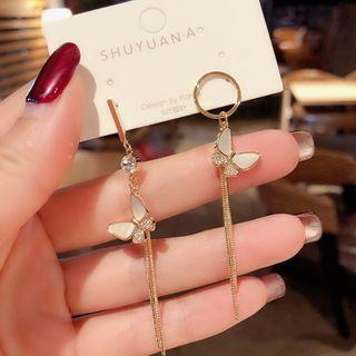 Non-matching Shell Butterfly Fringed Earring 1 Pair - Gold - One Size