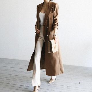 Faux-pearl Button Maxi Chesterfield Coat