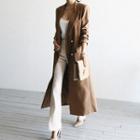 Faux-pearl Button Maxi Chesterfield Coat