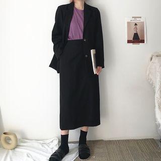 Single-breasted Blazer / Straight Fit Midi Skirt
