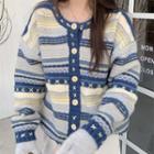 Pattern Drop-shoulder Sweater Blue - One Size